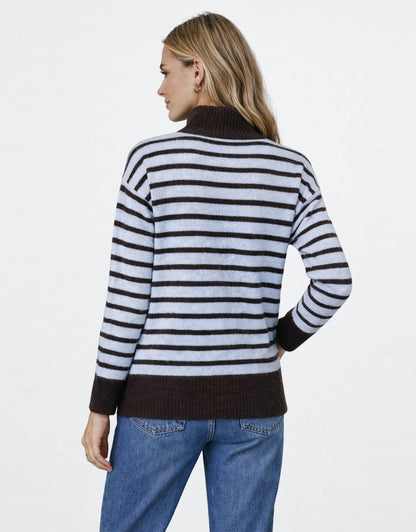 Pippa Stripe Zip Knit - Chocolate/Blue