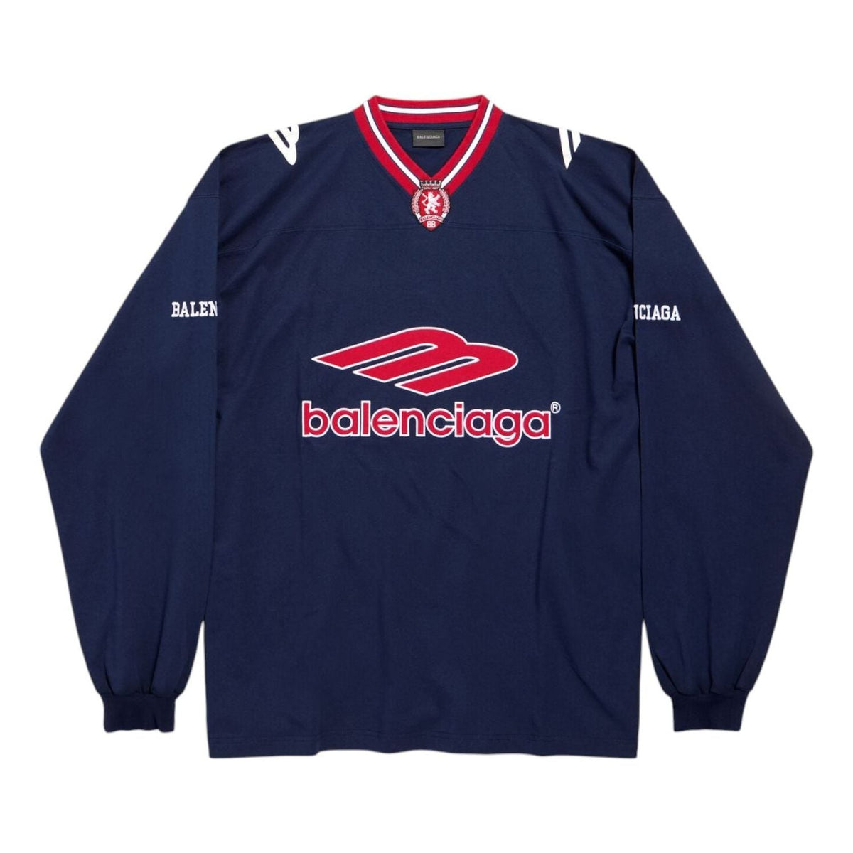 Balenciaga 3B Football Long Sleeve V-neck T-shirt 'Dark Navy Red' 857085TTVQ64030