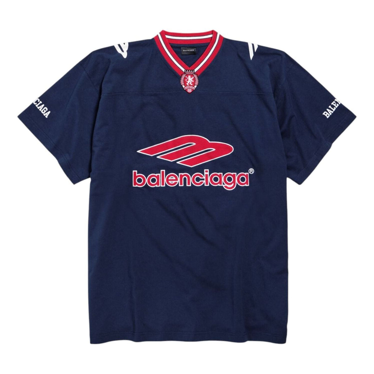 Balenciaga 3B Football V-neck T-shirt Oversized 'Dark Navy Red' 857086TTVQ64030