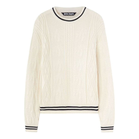 Palm Angels Curved Logo Cable Sweater 'Off White Black' PMHE058S25KNI0020310