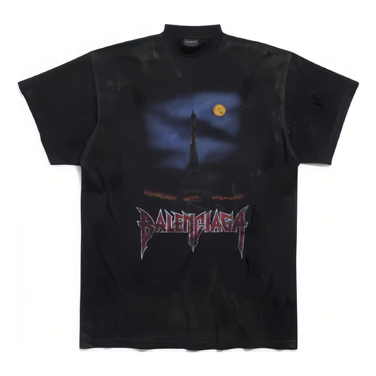 Balenciaga Paris Moon T-shirt Oversized 'Black Faded' 739028TOVE41055