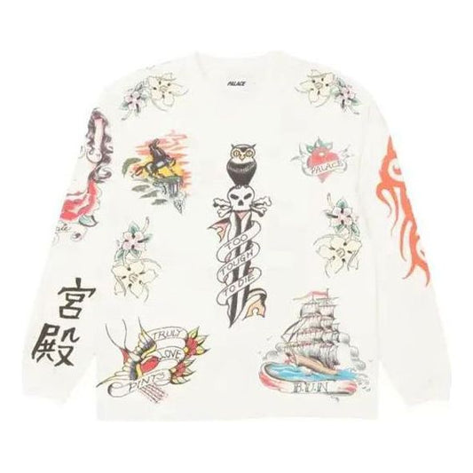 PALACE Inky Long Sleeve White Chinese Character Pattern Round Neck P19ES053