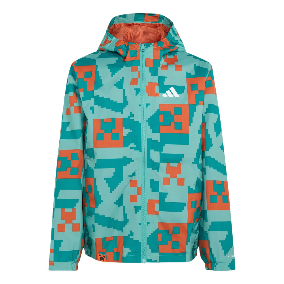(GS) adidas x Minecraft Terrex 2 Layer Climaproof Rain Jacket Asia Sizing 'St Fade OceanEquipment GreenFox Orange' KT0915