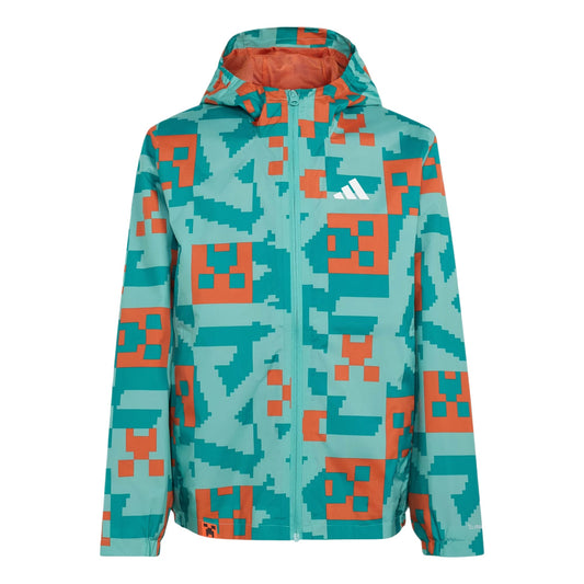 (GS) adidas x Minecraft Terrex 2 Layer Climaproof Rain Jacket Asia Sizing 'St Fade OceanEquipment GreenFox Orange' KT0915