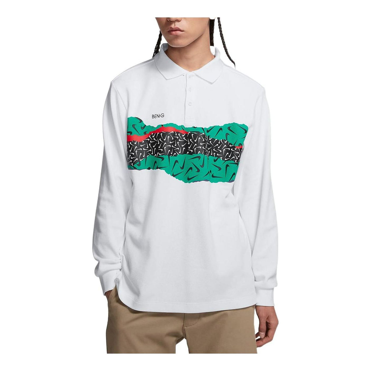 Men's Nike Colorblock Logo Skateboard Long Sleeves Polo Shirt White CJ0045-100