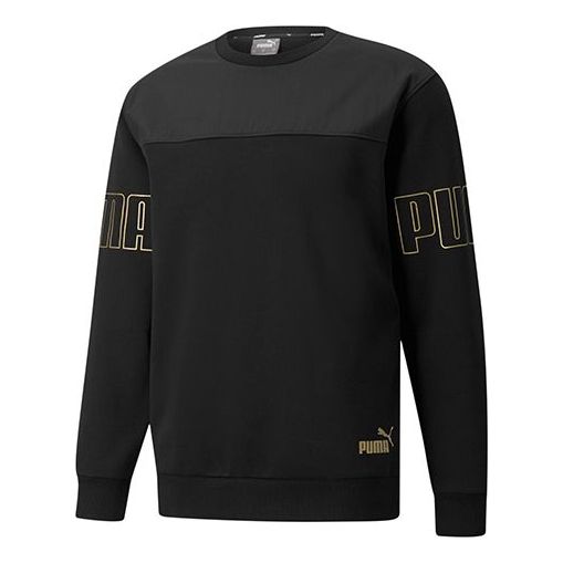 PUMA Winterized Crew Bronzing Logo Splicing Sports Round Neck Pullover Black 848256-01
