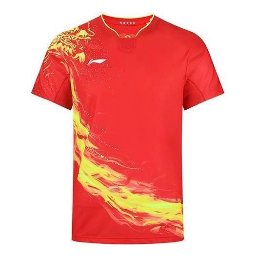 Li-Ning Fast-Dry Table Tennis Dragon T-Shirt 'Red Yellow' AAYR357-1