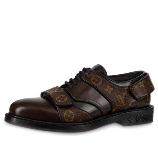 LOUIS VUITTON Harness Derby Shoes 'Brown with Monogram Straps' 1A8JKG