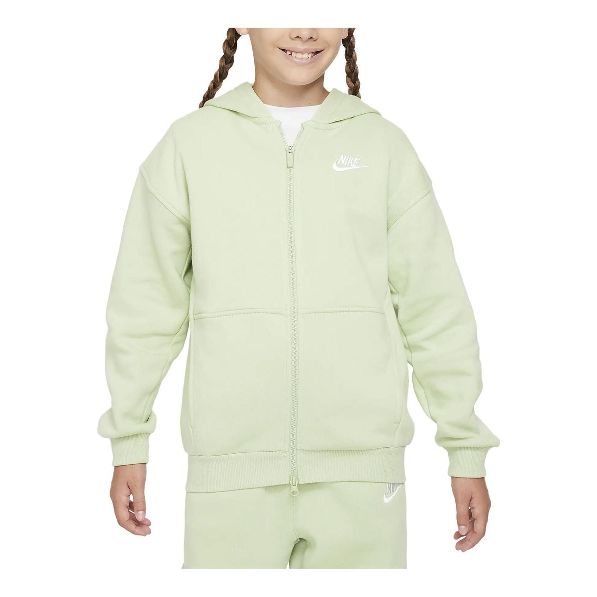 (GS) Nike Sportswear Club Fleece Oversized Full-Zip Hoodie 'Honeydew' FD2931-343