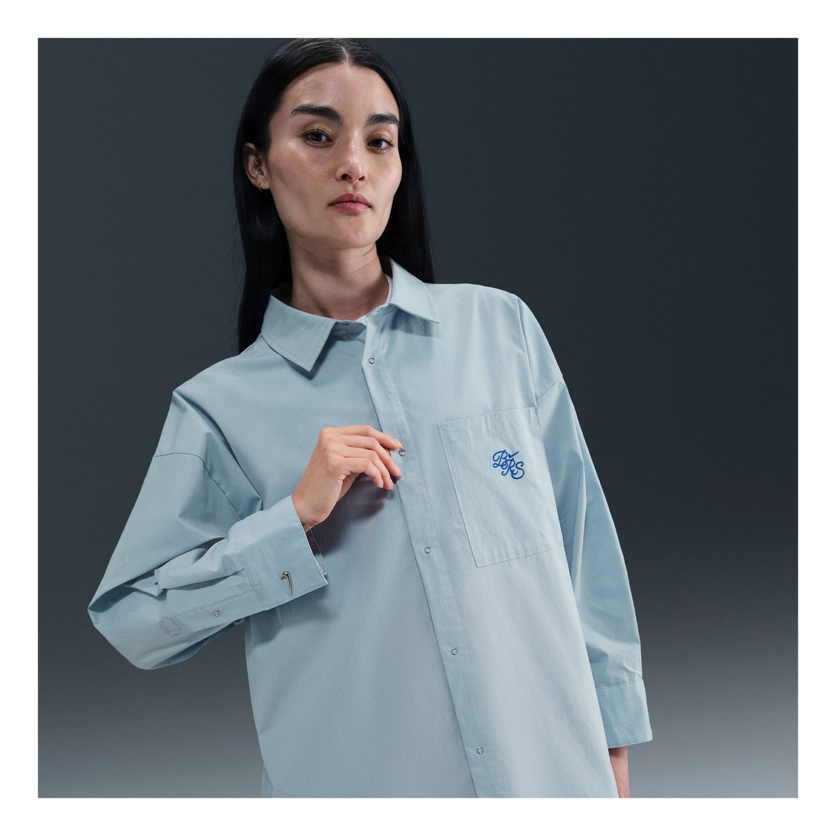 (WMNS) Nike Sportswear Chill Poplin Woven Loose Long-Sleeve Button-Down Top 'Light Armoury Blue' IH3990-440