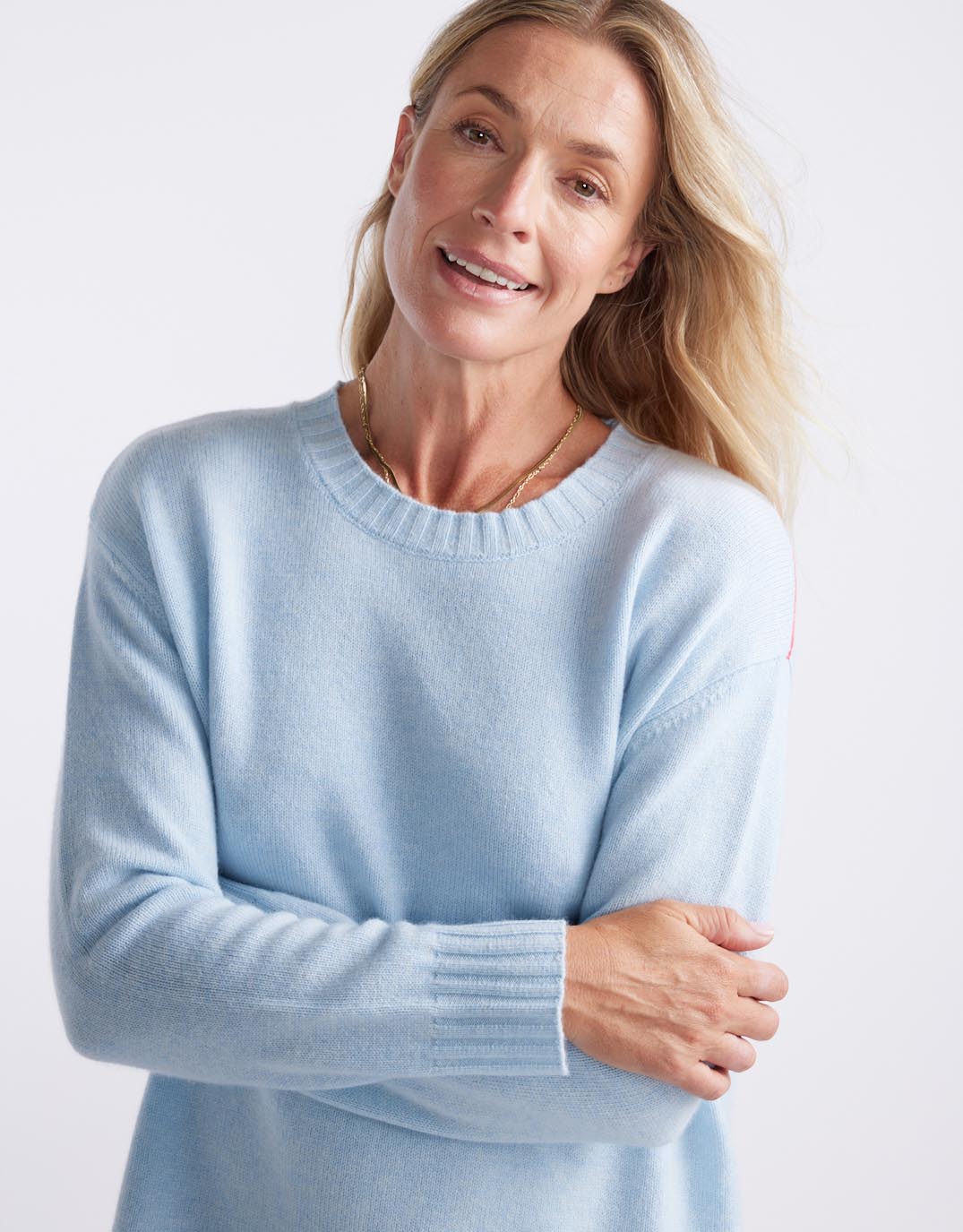 Saint Germain Wool Cashmere Scoop Hem Knit - Ice Blue