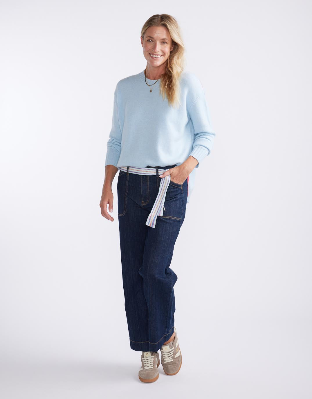 Saint Germain Wool Cashmere Scoop Hem Knit - Ice Blue