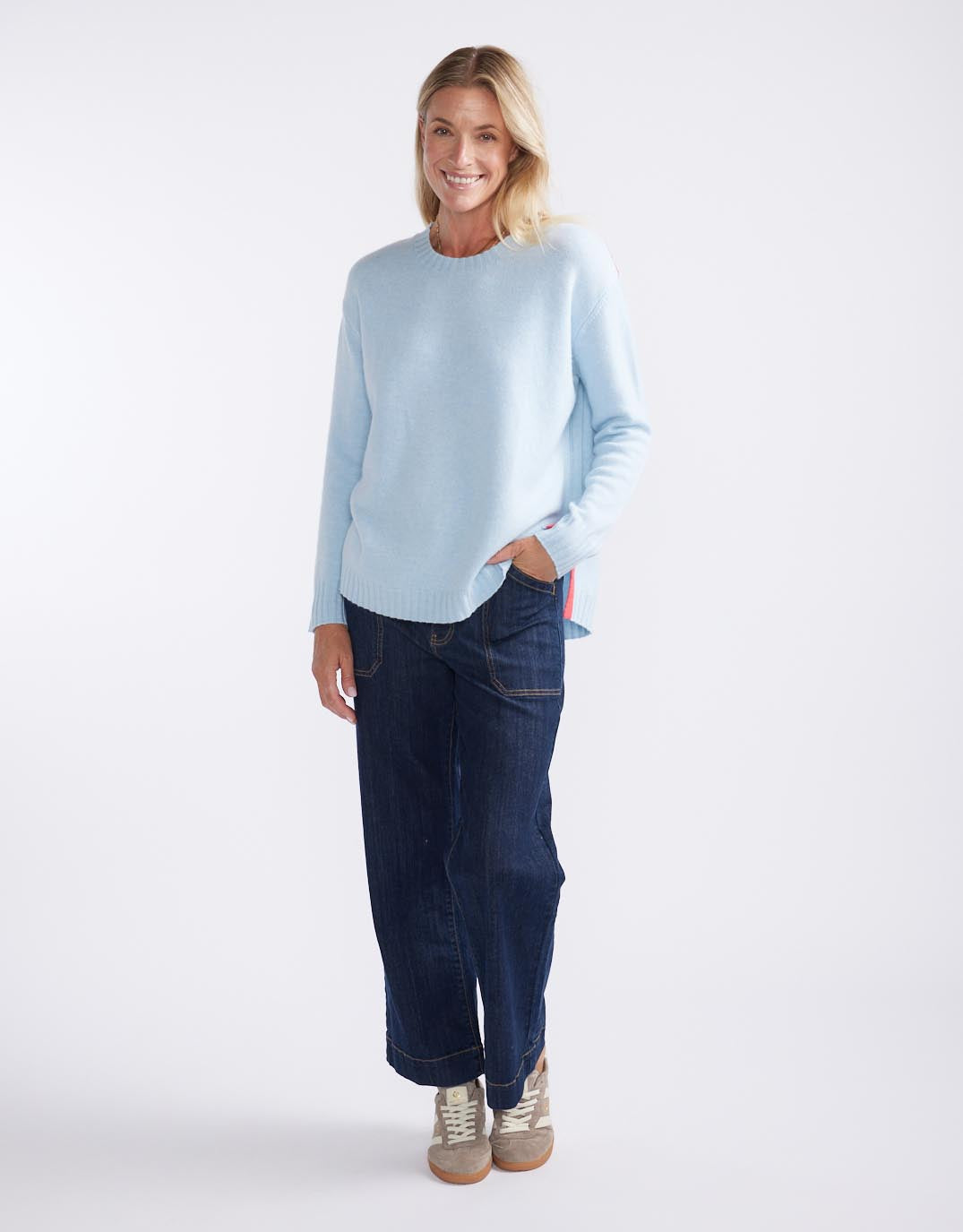 Saint Germain Wool Cashmere Scoop Hem Knit - Ice Blue