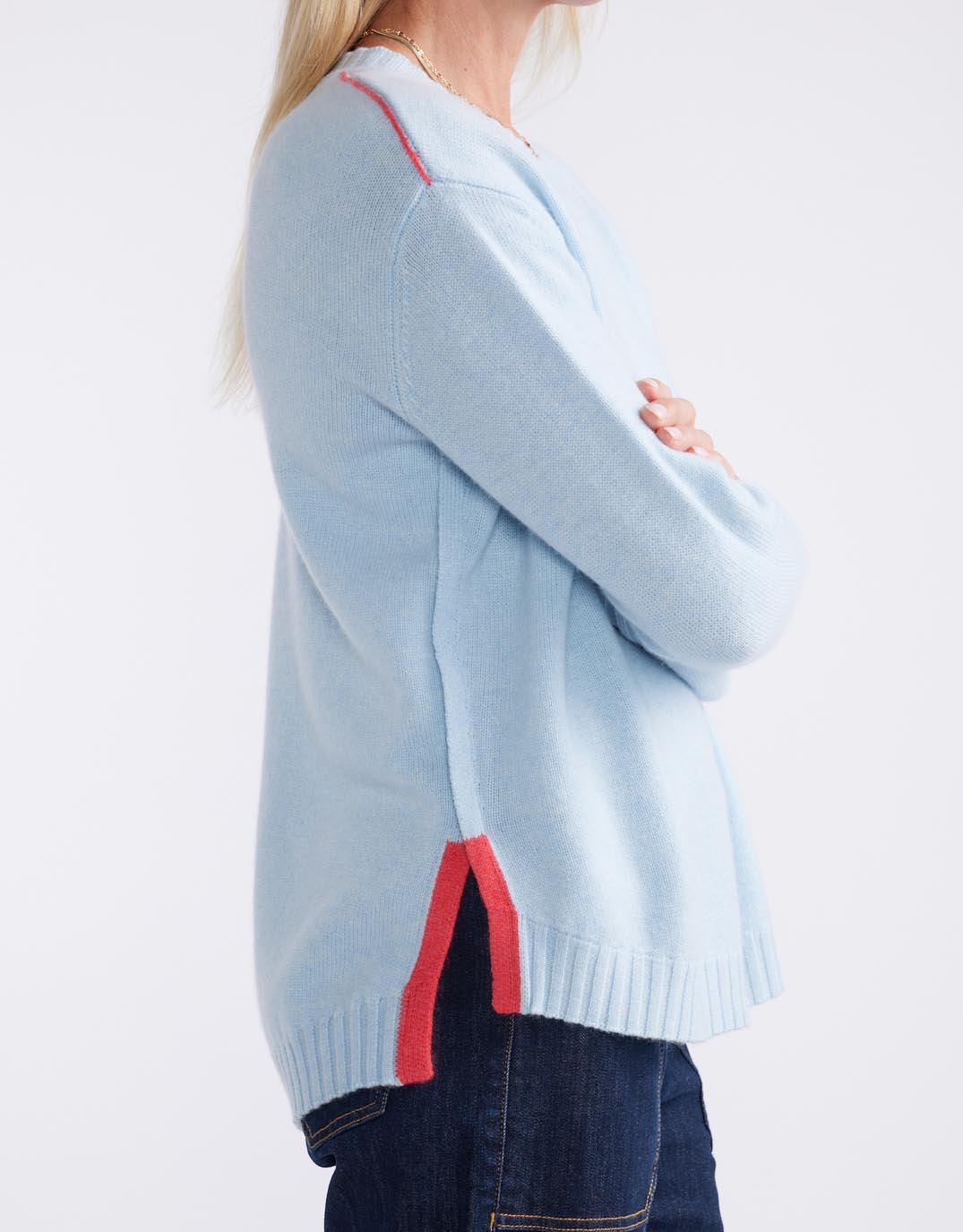 Saint Germain Wool Cashmere Scoop Hem Knit - Ice Blue