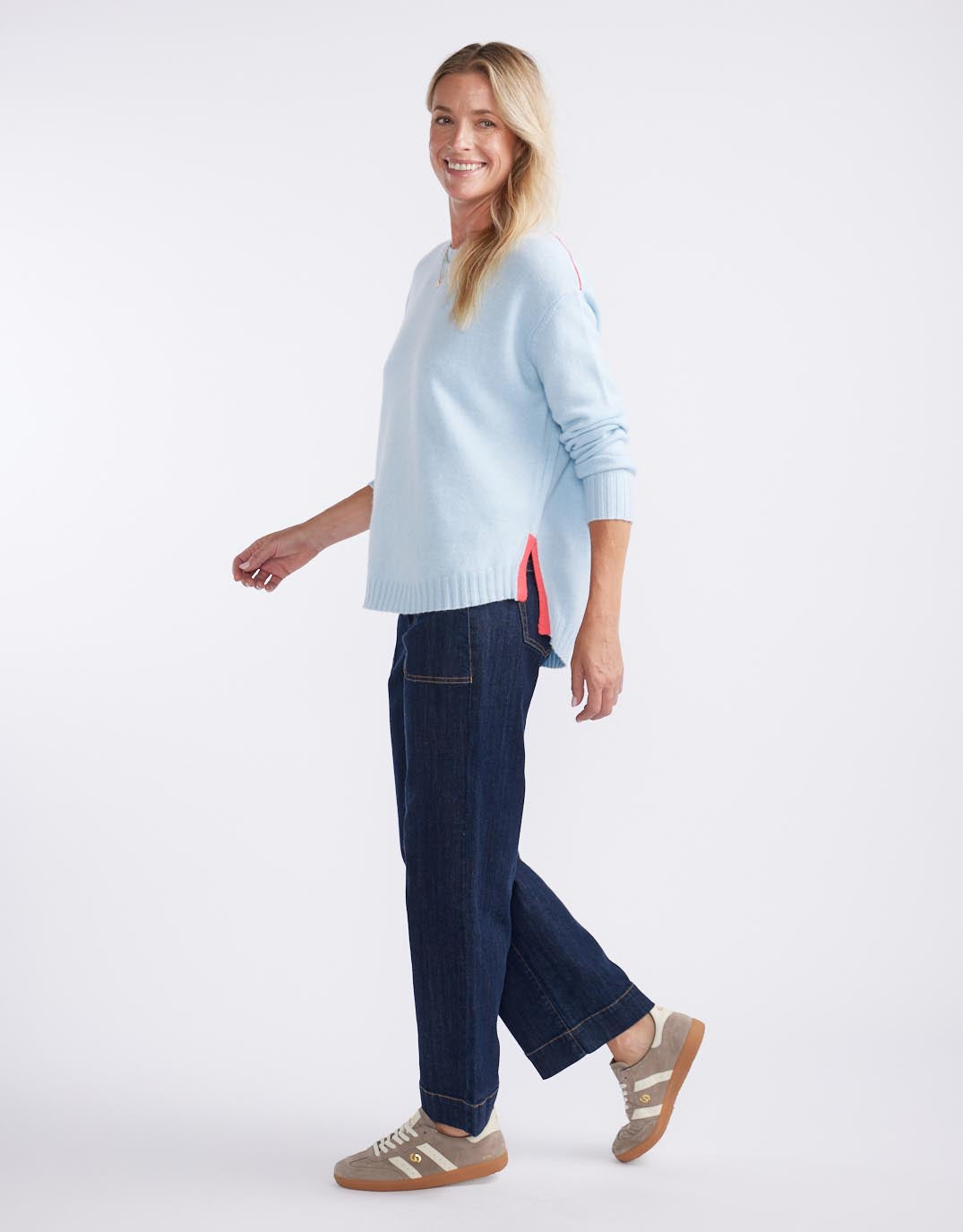 Saint Germain Wool Cashmere Scoop Hem Knit - Ice Blue